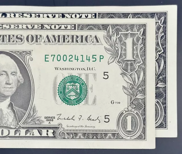 INSUFFICIENT INK ERROR $1 1988-A Paper Currency Federal Reserve Note (1 Bill)