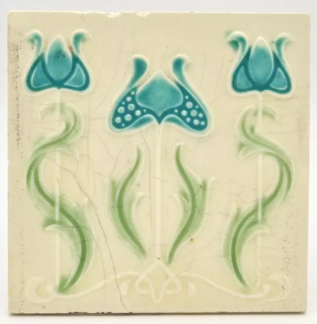 Reclaimed Fireplace Tile Moulded Majolica Lea & Bolton C1915 Repaired