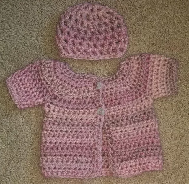 New crochet 0 - 3 Baby Clothes Lot cardigan and hat baby shower gift photo prop