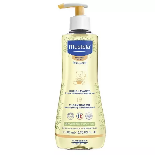 Mustela Cleansing Oil 500mL Pump Gently Cleanses Nourishes Dry Skin Bebe-Enfant