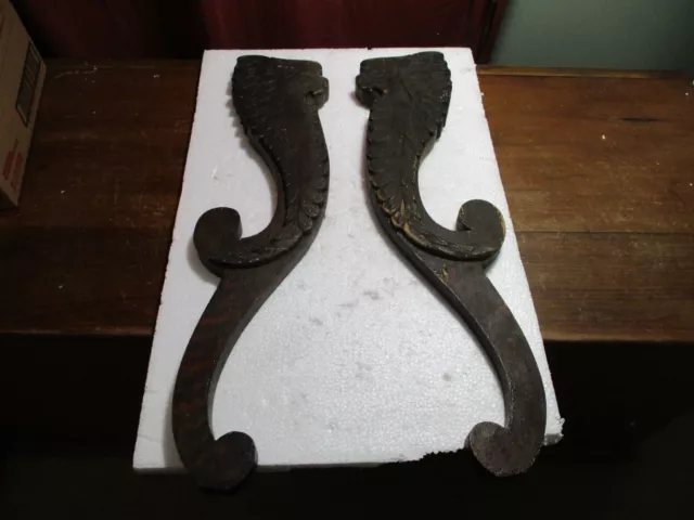 Antique 2 Architectural Salvage  Hand Carved LION  Wood  Furniture Pieces Corbel