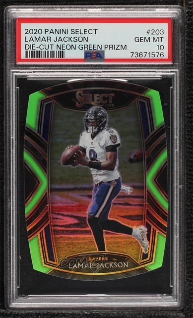 2020 Select Club Level Neon Green Prizm Die-Cut Lamar Jackson #203 PSA 10 GEM MT