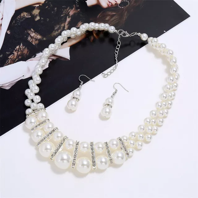 Elegant 3pcs Pearl Necklace Earrings Jewelry Set For Women Choker Necklace Gift