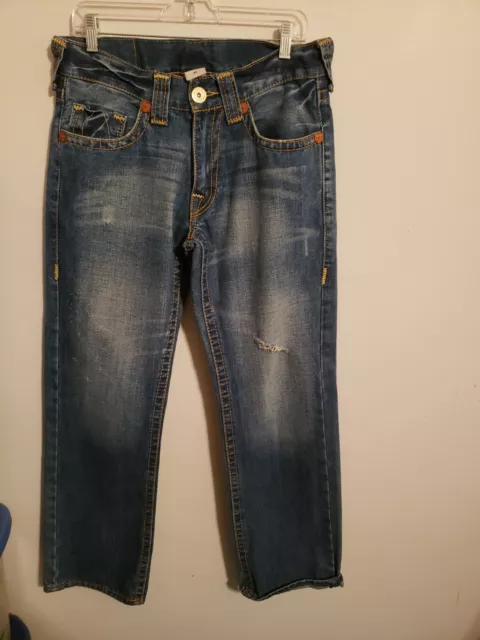 Mens True Religion straight Cut Distressed Denim Blue Jeans Size 32 Casual