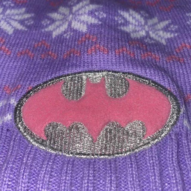 Batgirl/Batman Purple/Pink Winter Hat Snow Cap Beanie DC Comics Sz 2T-5T 3