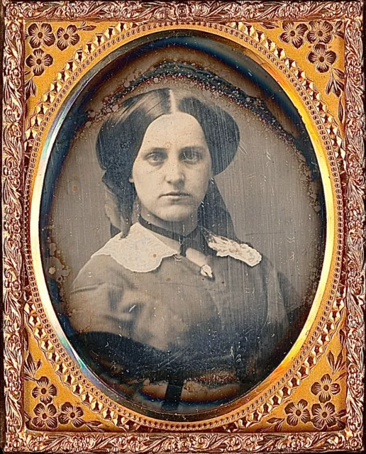 Pretty Young Lady Wearing Ribbons In Hair 1/9 Plate Daguerreotype S267