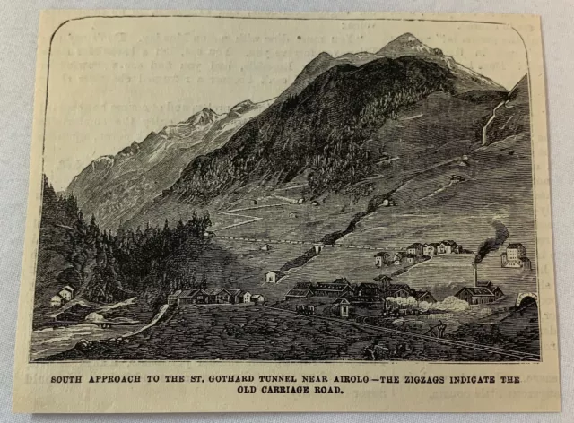 1882 Revista Grabado ~ San Gotthard Túnel Cerca De Airolo Suiza