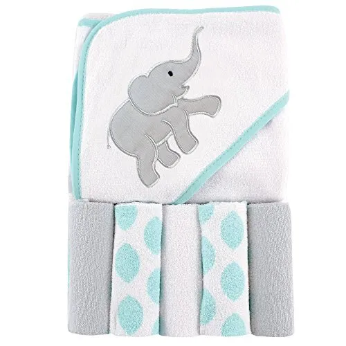 Unisex Baby Hooded Towel with Five Washcloths, Cotton,Polyester,Ikat