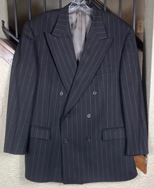 TALLIA UOMO GRAY Pinstripe Wool Double Breasted Suit Coat Blazer Men’s ...