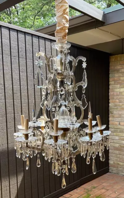 Antique Maria Theresa 32” French Leaf Pendalogue Old Baroque Crystal Chandelier