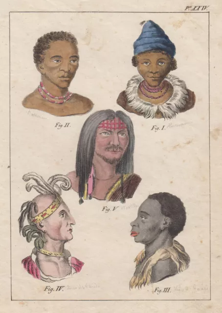 Australia Nueva Zelanda Ethnologie 5 Cabezas Original Litografía 1820