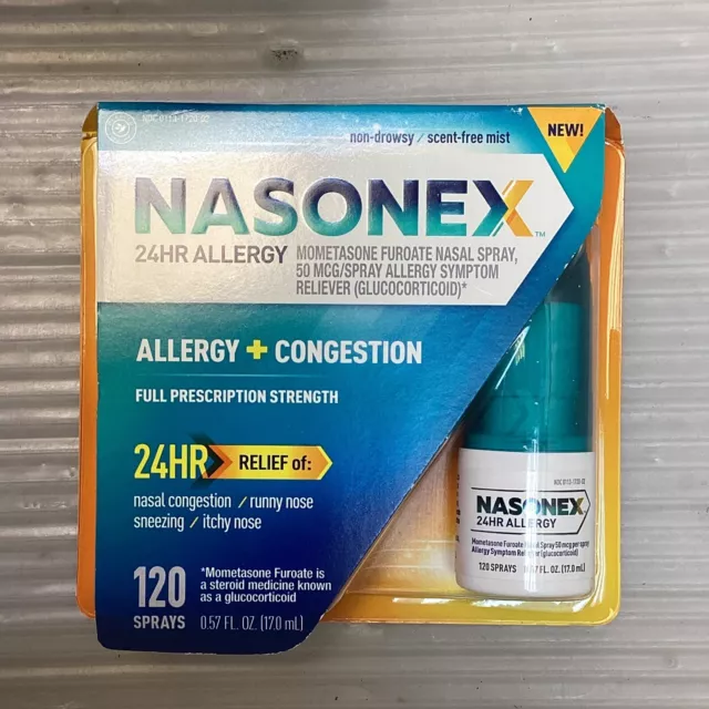 24HR ALLERGY + Congestion Nasal Spray, Non Drowsy 120 sprays Exp 7/2024