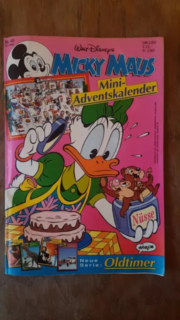 Micky Maus Comic Heft Nr. 48 1990 mit Beilage Mini-Adventskalender +Sammelkarten
