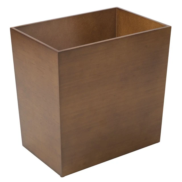 mDesign Slim Rectangle Trash Can Wastebasket, Small Garbage Container Bin, Brown