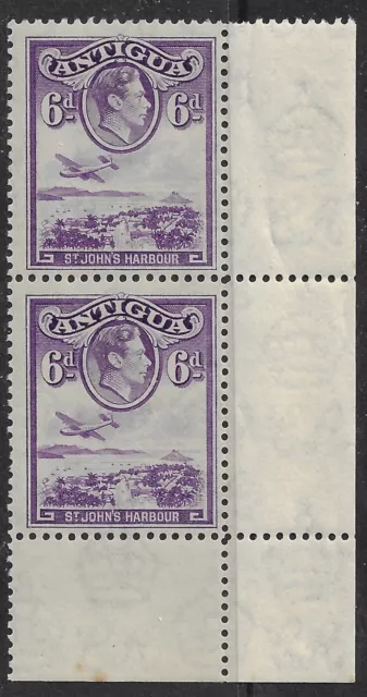 Antigua 1938 KGVI  6d violet PAIR, sg 104/ Sc 90. MNH LR sheet margin (a1444