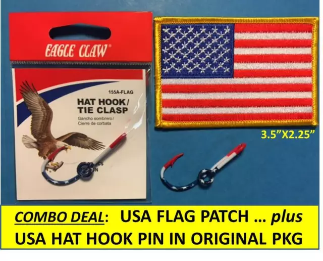 EAGLE CLAW ORIGINAL “USA FLAG” FISH HOOK HAT PIN/MONEY CLIP in