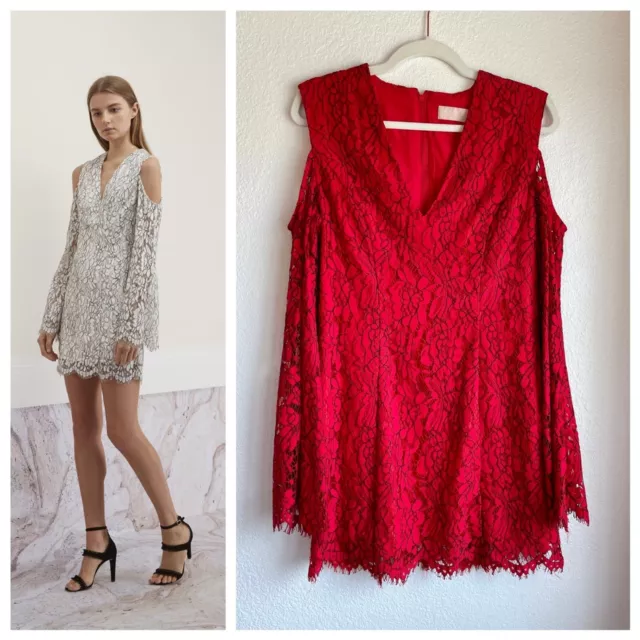 NWT Keepsake the Label Porcelain Lace Cold Shoulder Dress in Red - Size L