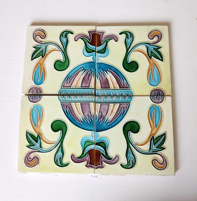 1940s Architecture Furniture Japan Tile Globe Design Embossed Nouveau -Set of 4