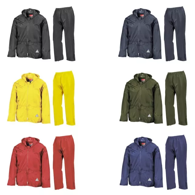 2 for £36 RESULT UNISEX HOODED RAIN SUIT Waterproof Windproof Jacket & Trousers 2