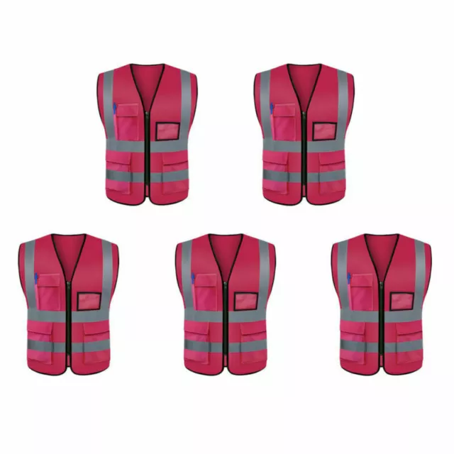 5PCS HI VIS Rouge Gilet de sécurité Haute Visibilité Gilet avec 5 Poches - 2XL A