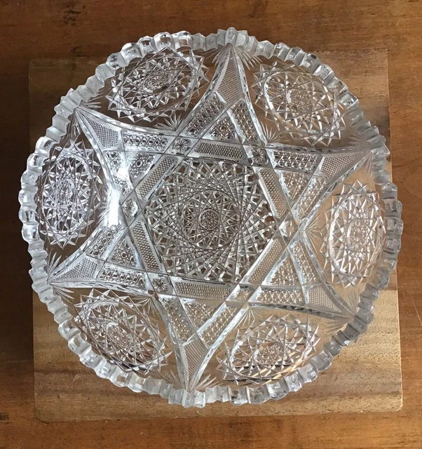 Antique AMERICAN BRILLIANT ABP Deep Cut CRYSTAL GLASS BOWL 7 Hobstars SAWTOOTH 3
