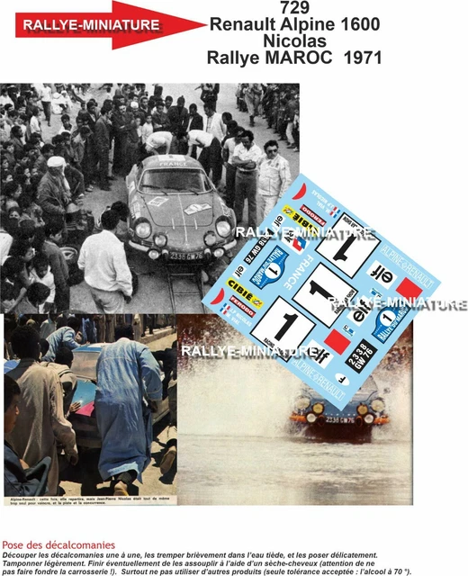 Planche De Décalcos 1/16 Alpine Renault A110 Nicolas Rallye Du Maroc 1973