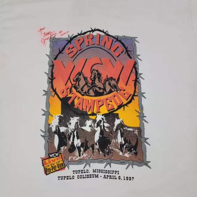 Pre-owned vintage brand, "1994 WCW SPRING STAMPEDE LOCK HORNS" t-shirt XL PPV