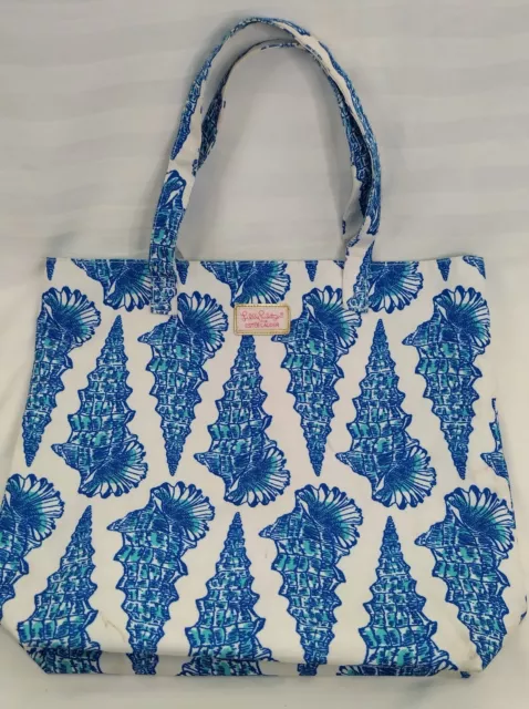 Lily Pulitzer for Estee Lauder TOTE Bag Shell Blue White Turquoise Lining Beach
