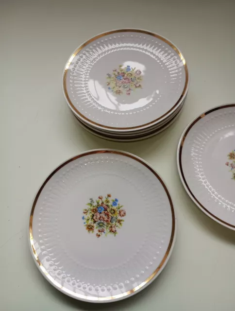 Servizio Vintage Piatti Dessert Dolce 6 PORCELLANA  BAVARIA WINTERLING Fiori Oro