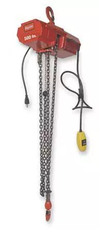 Dayton 4Zy98 Electric Chain Hoist, 800 Lb, 10 Ft, Hook Mounted - No Trolley, Red