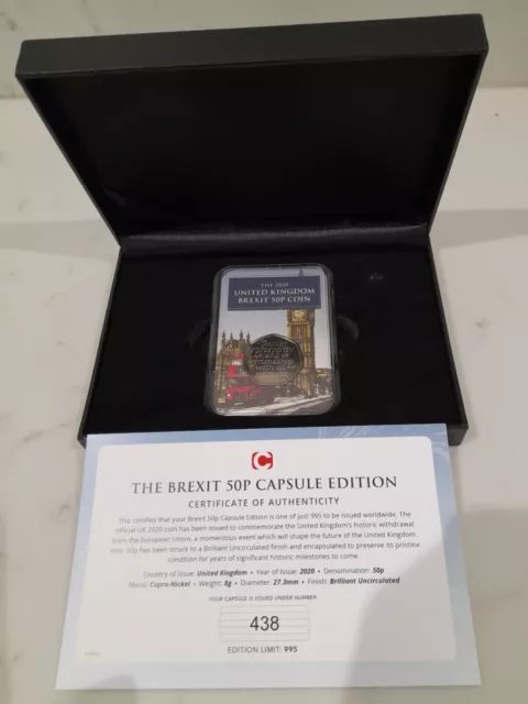 2020 BREXIT 50p Fifty Pence Coin  Bril Unc Capsule Limited Edition 438 / 995