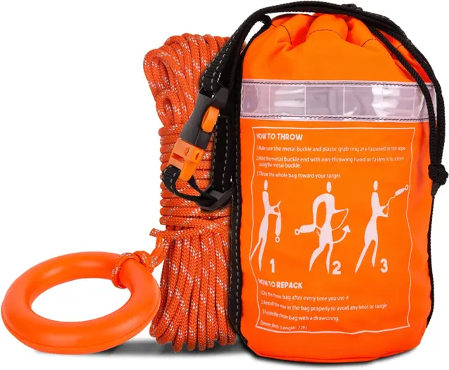 Throw Bag for Water Rescue with 70Ft Reflective Throw Rope, Throwable Safety Equ