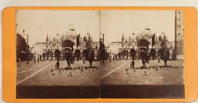 Italien Venedig, Platz Wohl Markusplatz, Foto Stereo Vintage Albumin