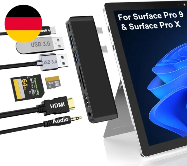 Surface Pro 9 Hub Docking Station Mit 4K HDMI, USB-C Thunderbolt 4(8K@30Hz Video