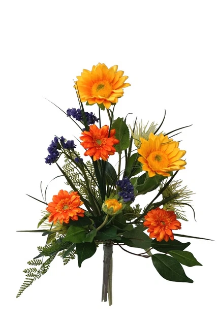 Kunstblumenstrauss 35cm Sonnenblume Gerbera gelb orange Handmade Sommerdeko