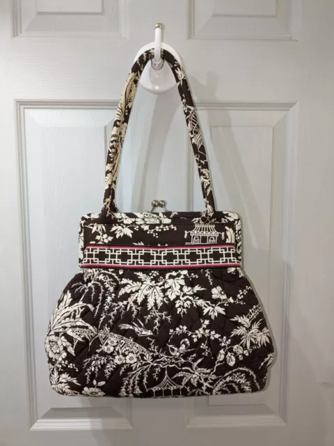 Vera Bradley Alice Imperial Toile Kiss Lock Shoulder Bag Brown Pink