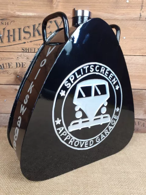 Retro vintage style black VW Splitscreen Oil petrol can Triangular shaped