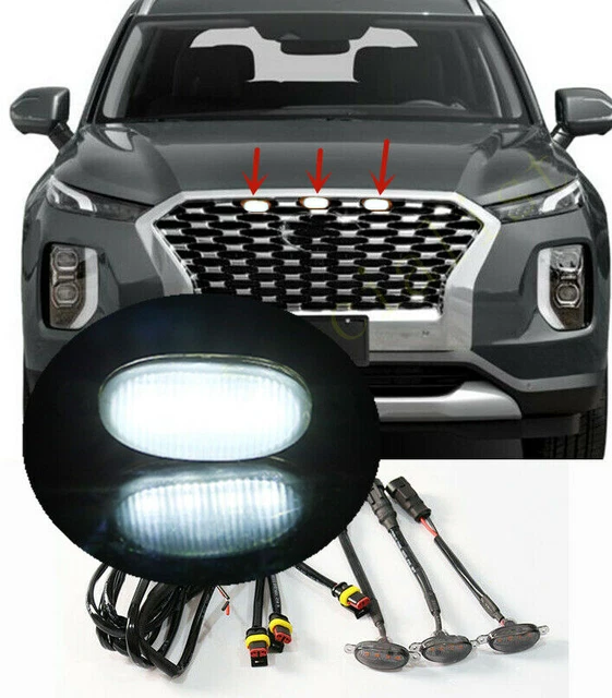 Smoke Front Grille White LED Light Raptor Style For Hyundai Palisade 2020-2022