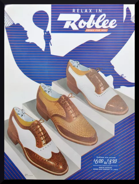 Vintage 1940's Men's Fashion 1946 Roblee Leather Shoe Company Poster Art AD