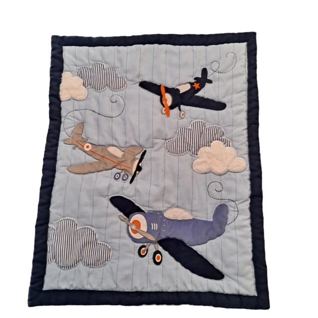 Carters Baby Infant Quilt Appliqued Airplanes 42x33 Blue