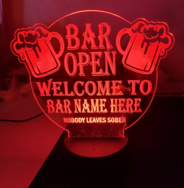 Bar top open led sign light up personalised mancave garden pub club remote