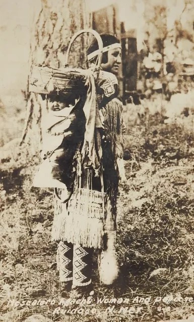 Vintage Native American Indian Mescalero Apache Woman Papoose Photograph RPPC