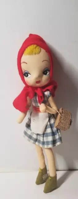 Vintage Little Red Riding Hood Doll Hand Painted Face, Bendable Body 9 1/2" Tall