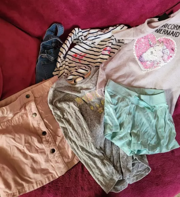Girls Clothing Bundle 6 Items Age 8-9 Years - Dungarees - Skirt - Shorts