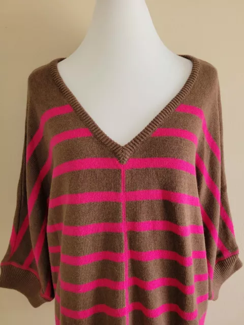 NWT JCP Women's Sweater 3/4 Dolman Sleeve V-Neck Striped Cotton Blend.Size L 2