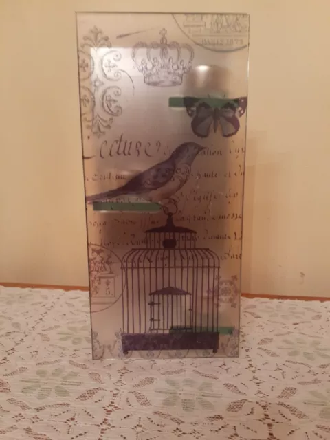 Frosted Glass and Mirrored Tea Light Candle Holder French Country Birds 2