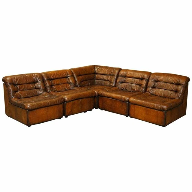 1960'S Restored De Sede Modular Ds Br Brown Leather Corner Sofa Armchair Suite