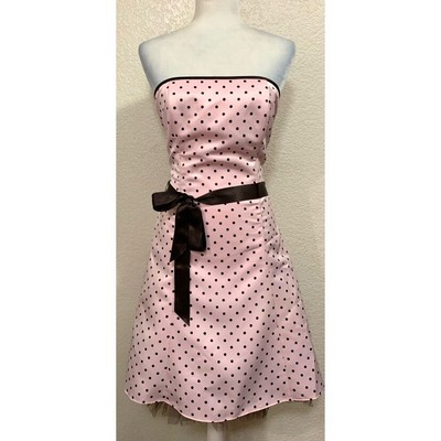 Jessica McClintock Gunne Sax Vintage 90s Pink Polka Dot Strapless Dress Womens 9