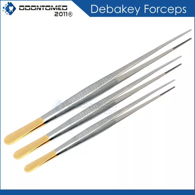 3 Debakey Artery Atraumatic Tissue Vascular Forceps With Gold Handle 6"+7”+9.5”