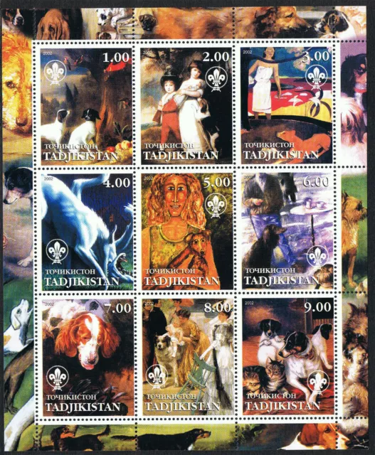 Dog Art 2002 Block Of Nine Stamps - Tadjikistan - MNH